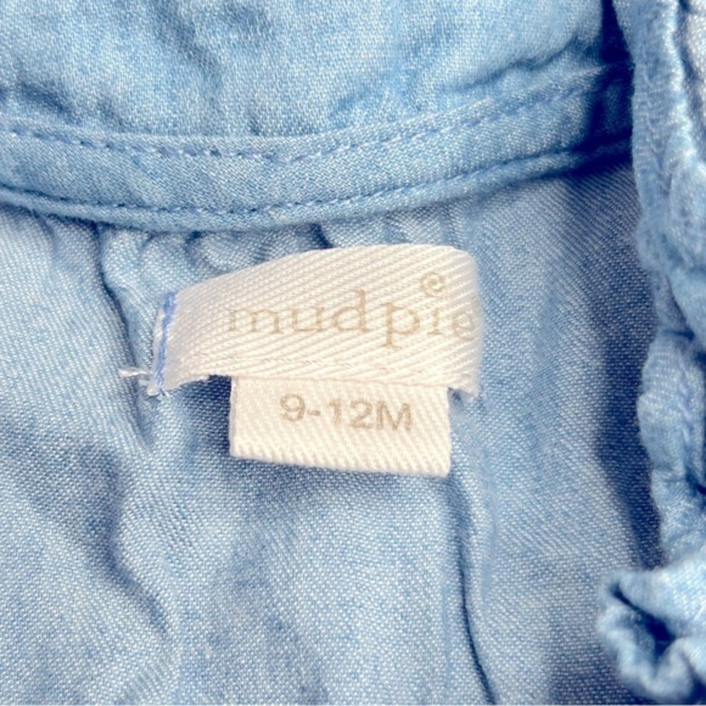 Mudpie Mini Sailor‎ Chambray Ruffle Romper Size 9-12 Months - Picture 5 of 6